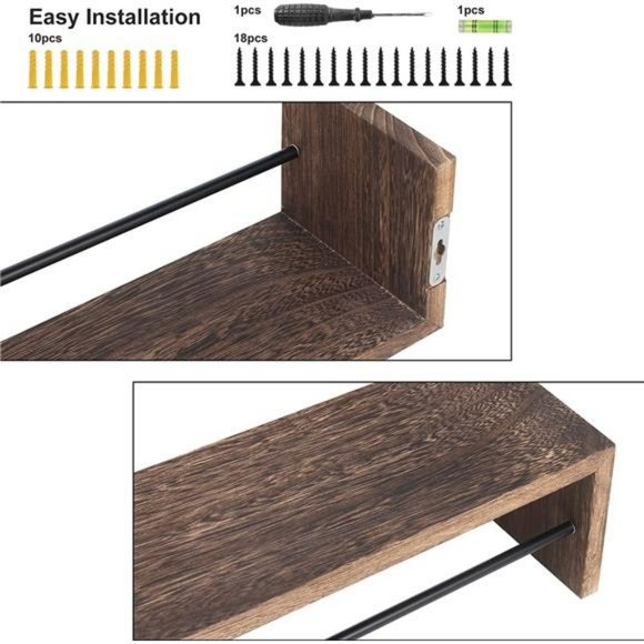 4 Set Floating Wall Shelves, Nursery Book Shelf with Metal Rail - Picture 6 of 7